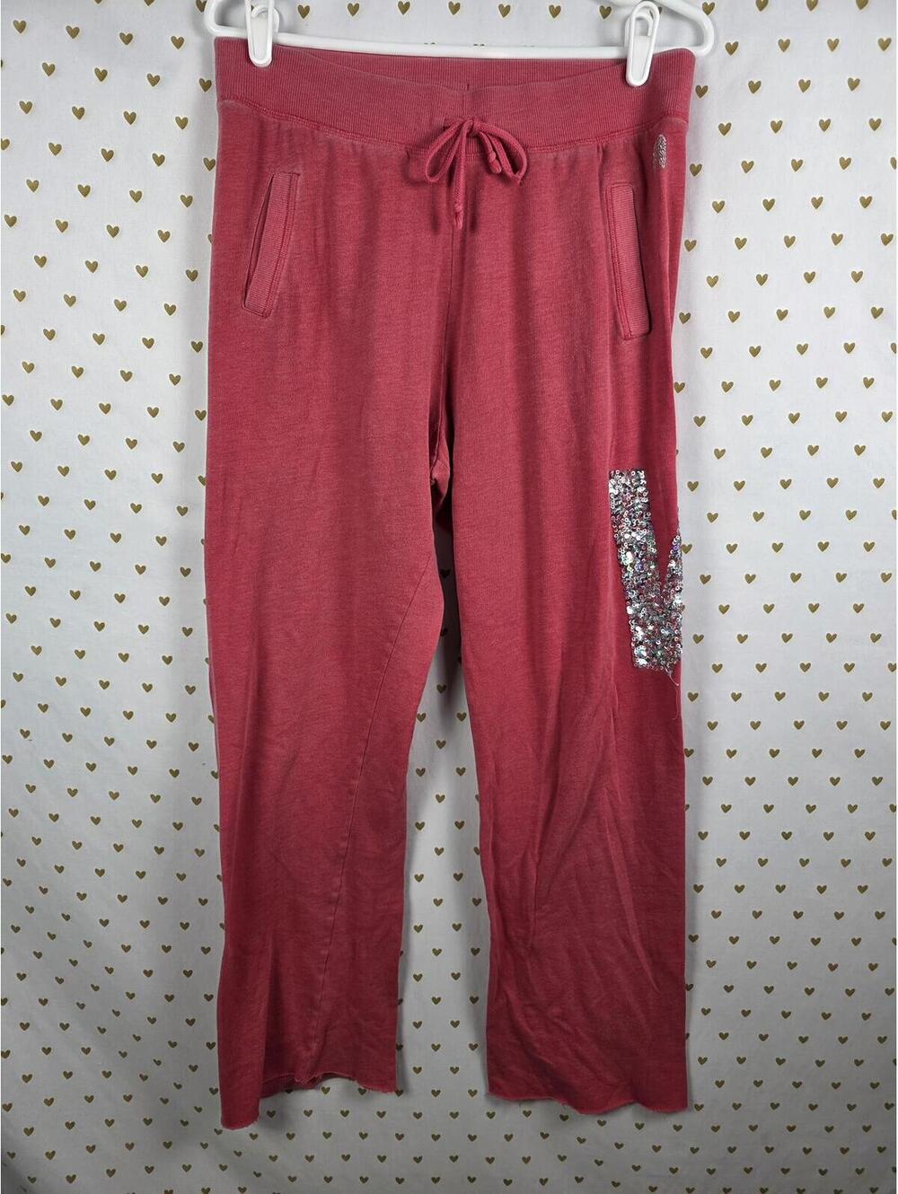 Victorias Secret ANGELS WINGS BLING logo Sequined Sweats Sweatpants SMALL